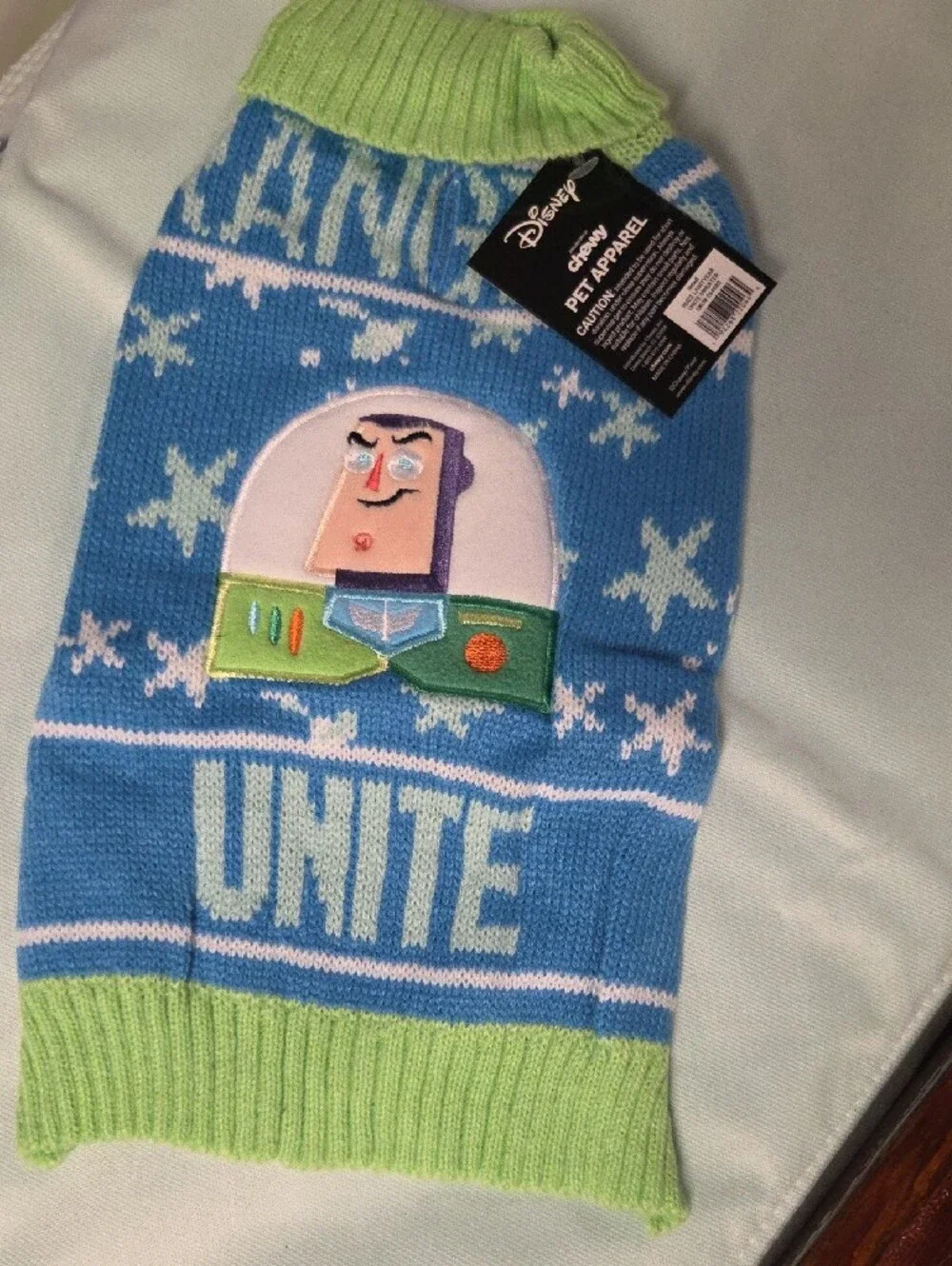 Disney Blue and Green 'Unite' Knit Dog Sweater - Buzz Motif